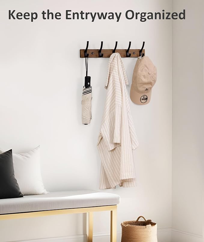 Optish Coat Rack Wall Mount, 16.5 Inches Wood Coat Hooks Wall Mount, Wall Coat - Image 4