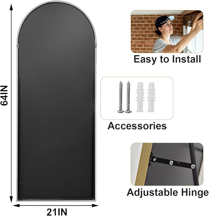 HARRITPURE 64"x21" Arched Full Length Mirror Free Standing Floor Mirrors - Image 6