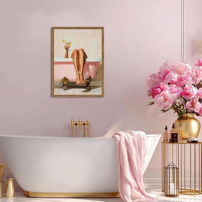 Funny Girl Bathroom Wall Art Pink Cute Girly Bathtub Wall Decor Picture - Image 8