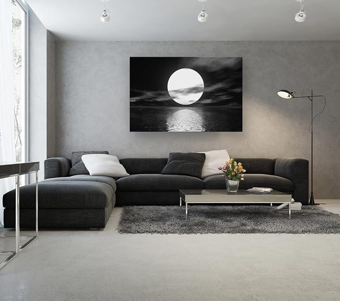 Cao Gen Decor Art S06469 Wall Art Canvas Sea White Full Moon in Night Picture - Image 6