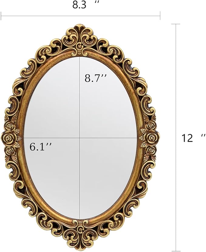 OIGUMR Oval Smallest Wall Mirror Resin Frame Size：12 x 8.3 inch Mirror Vintage - Image 4