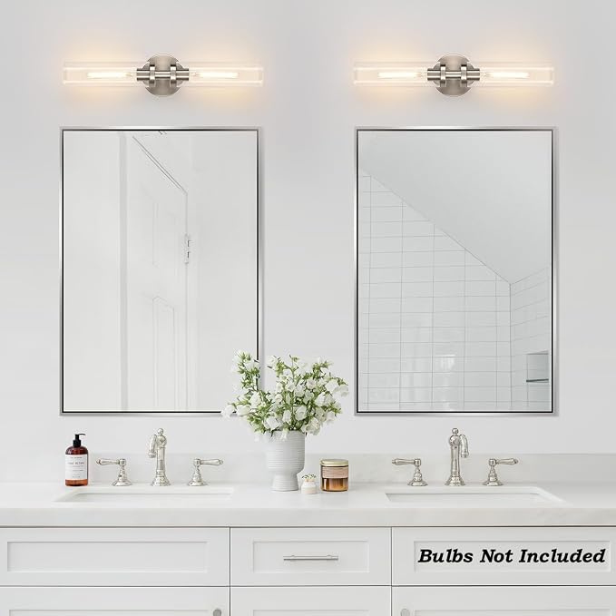 Wall Sconces Set of Two, Hardwired Brushed Nickel Bathroom Sconces Wall Lighting - Image 7