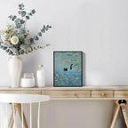 Hamduker Funny Black Cat Wall Art, Monet Art Water Lily Cat Wall Art Decor - Image 4