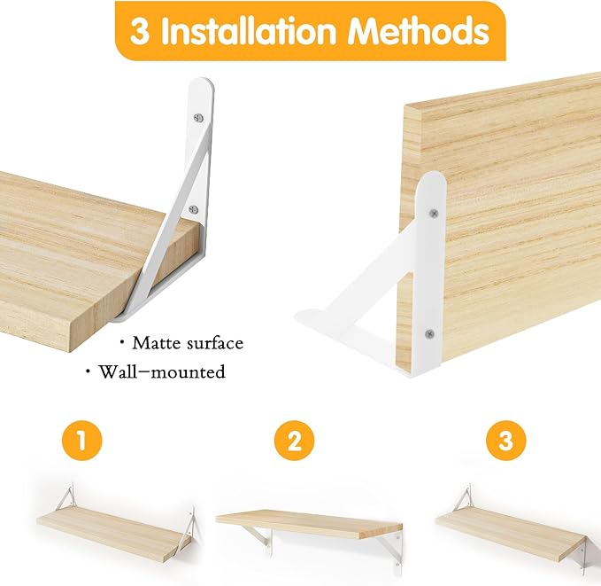 YGEOMER Floating Shelves for Wall, Different Sizes Natural Wood Wall Shelves - Image 4