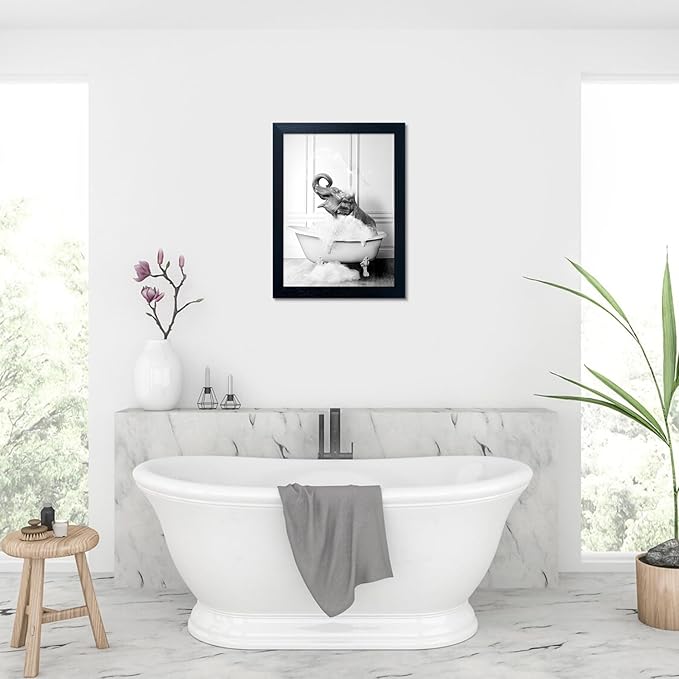 Framed Bathroom Wall Decor Elephant in Bathtub Pictures Wall Art Black and - Image 8