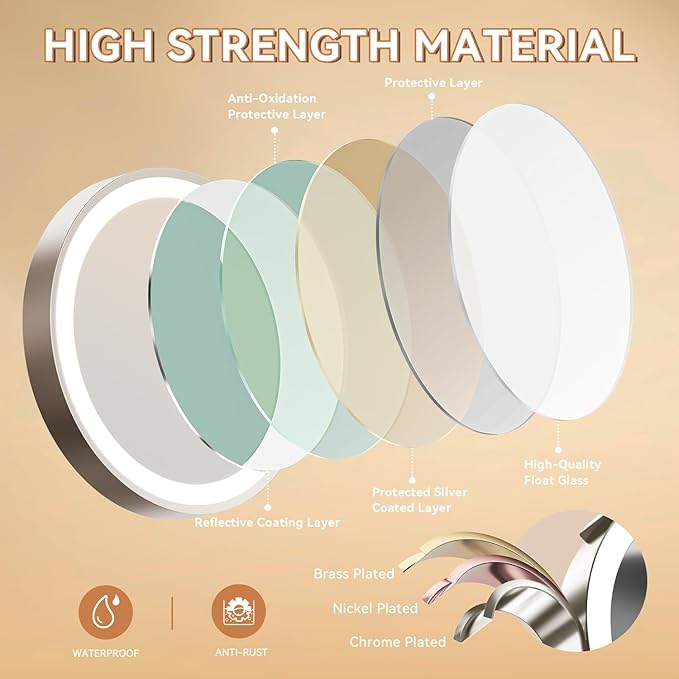 Auxmir 1X/30X Wall Mounted Lighted Makeup Mirror, Touch Dimmable 3 Color Lights - Image 7