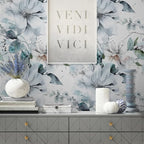 Ice Blue White Large Hyacinth Floral Green Leaf Peel and Stick Wallpaper Wall - Image 4