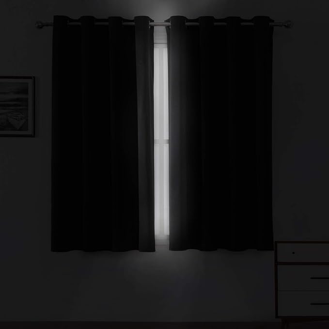 LEMOMO Black Blackout Curtains 52 x 63 Inch Length/Set of 2 Curtain - Image 3