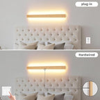 Modern Plug in Long Wall Sconce, 31.4 inch Faux Wood Texture Finish LED Wall - Image 4