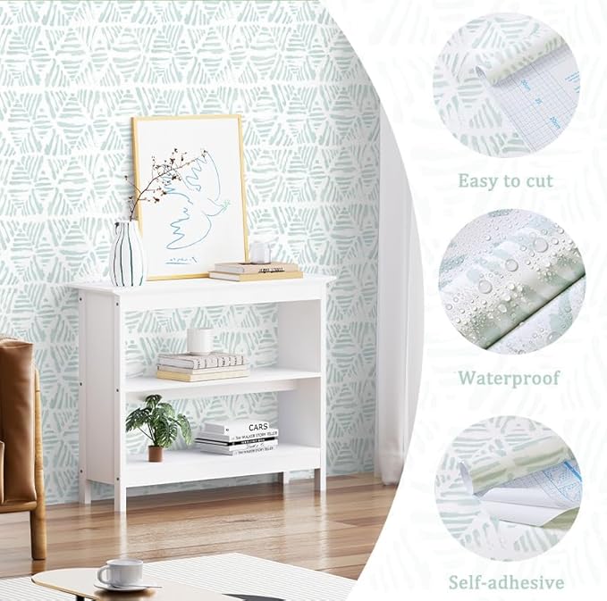 Peel and Stick Wallpaper Modern Geometric Wallpaper 17.3" x 78.7" Green and - Image 3