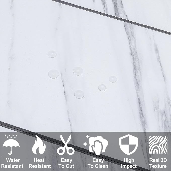 AULIGET 6" x 12" White Marble Peel and Stick Backsplash Wall Tiles, PVC Faux - Image 5