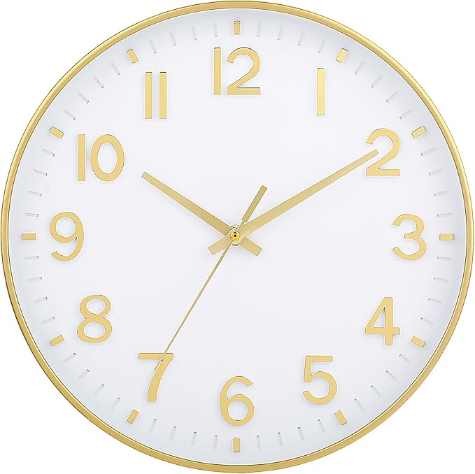 HZDHCLH White and Gold Wall Clocks Battery Operated 12 inch Silent Non Ticking by HZDHCLH