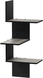 Furinno Rossi Wall Mounted Shelves 3-Tier Rectangle French Oak Grey/Black - Image 3