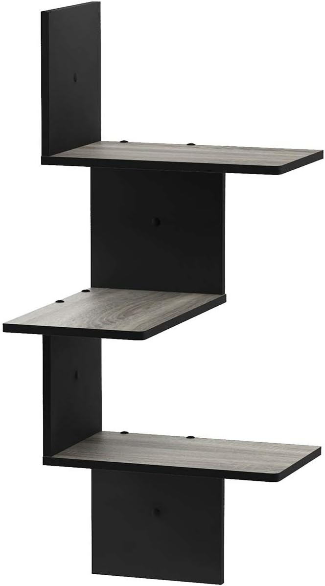 Furinno Rossi Wall Mounted Shelves 3-Tier Rectangle French Oak Grey/Black - Image 3