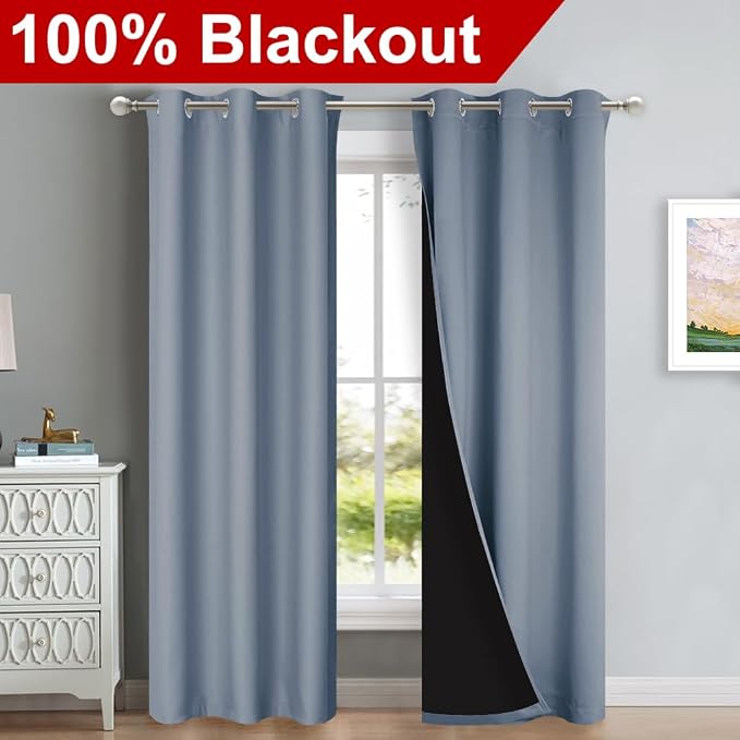 NICETOWN Vintage Blue Full Shade Curtain Panels, Pair of Thermal Insulated & - Image 2