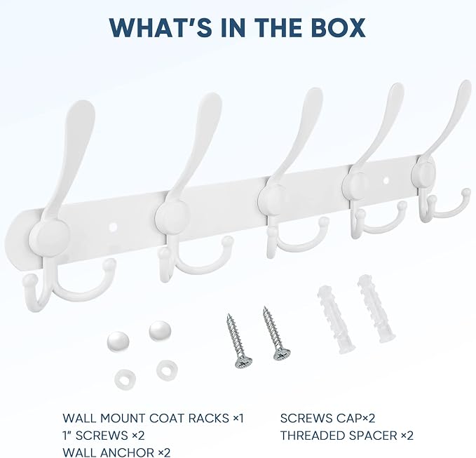 TICONN Wall Mounted Coat Rack, Five Heavy Duty Tri Hooks All Metal Construction - Image 5