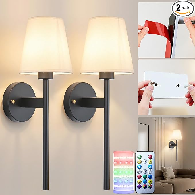 Battery Operated Wall Sconces Set Of 2, Wireless Battery Wall Light by Nekhung