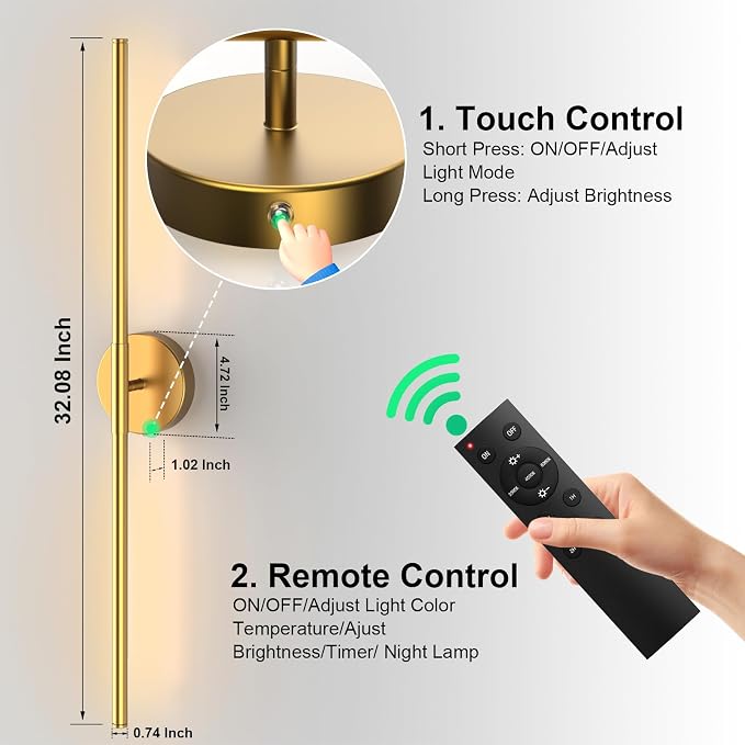 Tartek Battery Operated Wall Sconces Set of Two, Rechargeable Wall Lights - Image 5