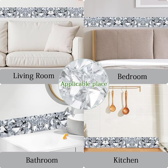 Diamond Wallpaper Border Peel and Stick 196.9 x 3.9 Inch Wall Border Trim - Image 7