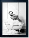 Framed Bathroom Art Wall Decor Elephant in Bathtub Decor Funny Black and White by Melpa+Art