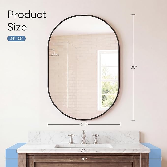 Sweetcrispy 24" x 36" Black Bathroom Mirror - Image 4