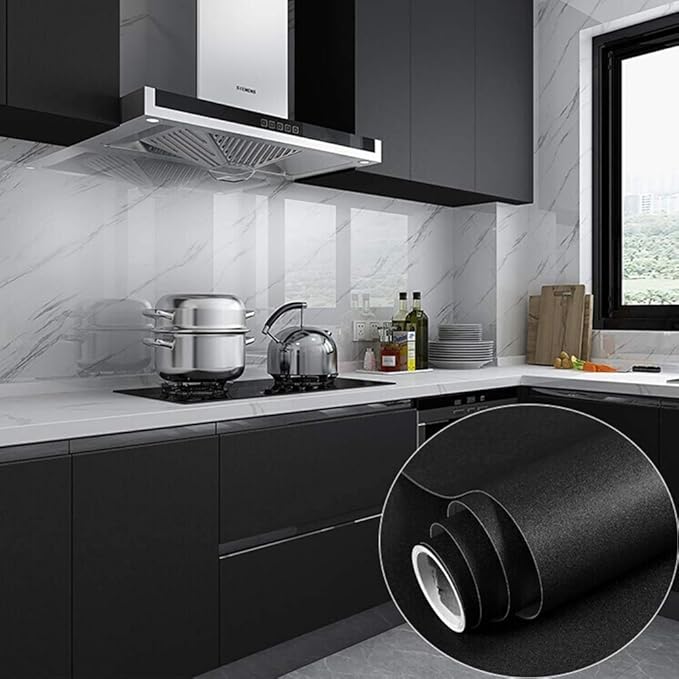 practicalWs 15.7" x393.7" Black Wallpaper Self Adhesive and Removable Peel and - Image 3