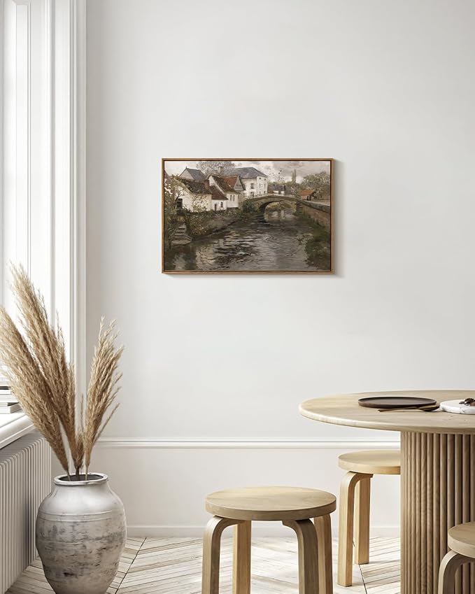 InSimSea Framed Canvas Wall Art Vintage Decor, Riverside Small Town Large - Image 3