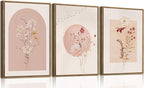 KISSFOX 3 Piece Framed Wall Art Botanical Wall Decor Pink Flower Pictures by KISSFOX