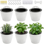 6 Pack White Hanging Planter Pots Self Watering Vertical Garden Wall Mount by OrimercGarden