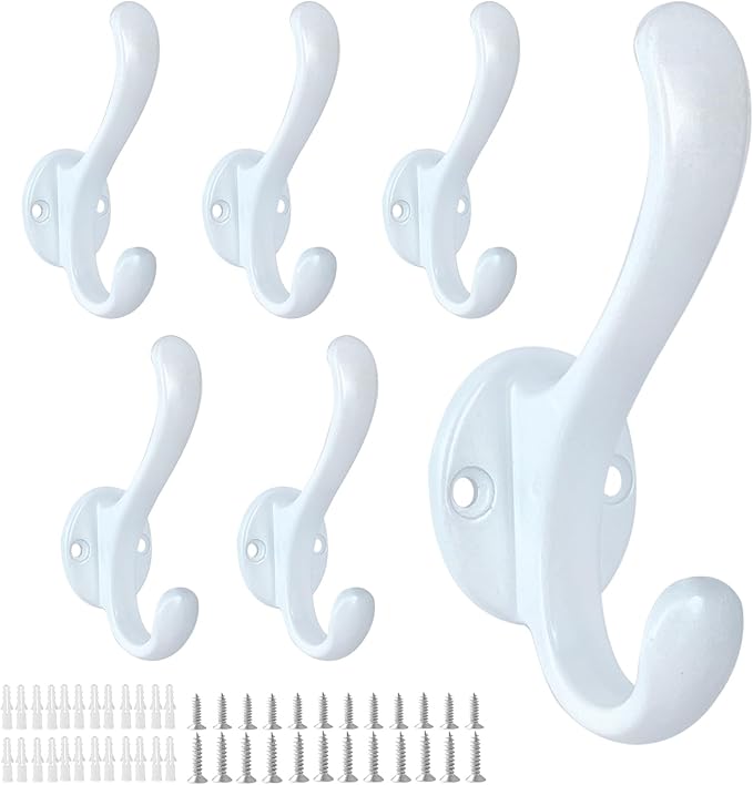 6 Pack Coat Hooks Wall Mount Heavy Duty Utility Retro Double Hooks by PEOIAOY