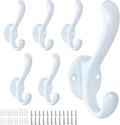 6 Pack Coat Hooks Wall Mount Heavy Duty Utility Retro Double Hooks by PEOIAOY