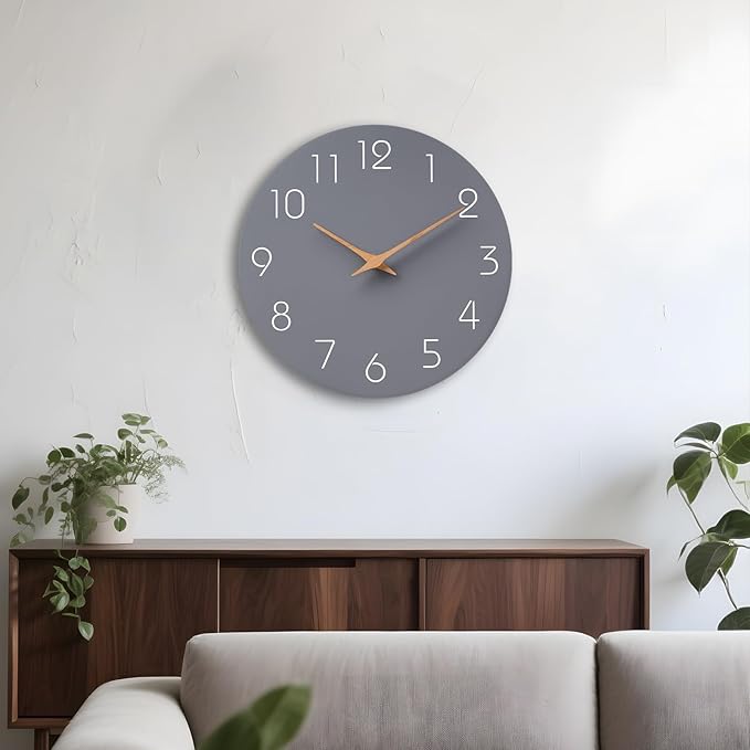 Mosewa Wall Clock 12 Inch Gray Silent Non Ticking Battery Operated Modern - Image 7