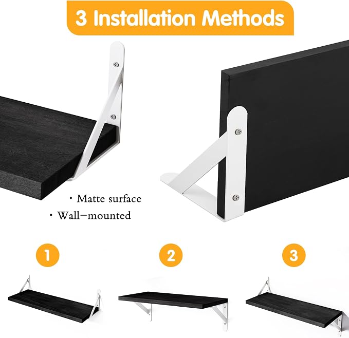 YGEOMER Floating Shelves for Wall, Different Sizes Black Wall Shelves for - Image 3