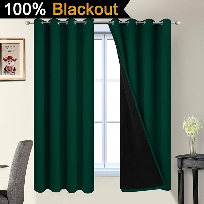 Yakamok 72 Inch Lengt 100% Blackout Thermal Insulated Curtains, Noise Reduction - Image 2