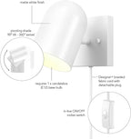 Globe Electric 65000146 1-Light Plug-in or Hardwire Wall Sconce, Matte White - Image 7