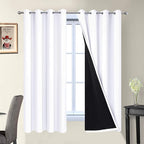 Yakamok White 100% Blackout Curtains, 2 Thick Layers Full Light Blocking by Yakamok