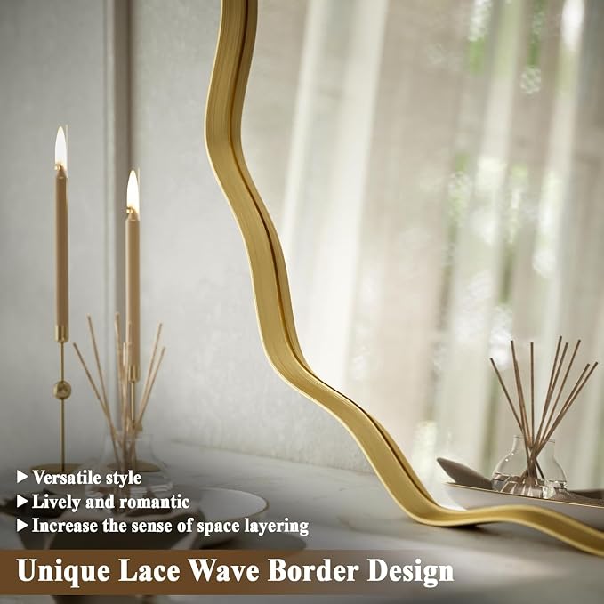 VooBang Gold Scalloped Circle Mirror, Hanging Leaning - Image 5