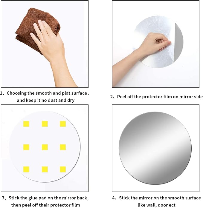 12'' Round Wall Mirror Tiles High Clear Reflecticon Self Adhesive Acrylic - Image 8