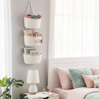 TeoKJ Over the Door Hanging Basket, 3-Tier Woven Cotton Wall-Mounted Storage - Image 3