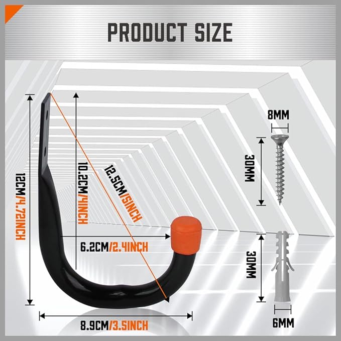 HORUSDY 6-Pack Heavy Duty Metal Wall Hooks, Large Garage Storage & Organization - Image 2
