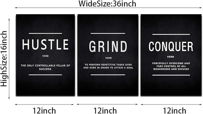 KAWAHONE Grind Hustle Conquer Success Wall Art, Motivation Canvas Wall Decor - Image 7