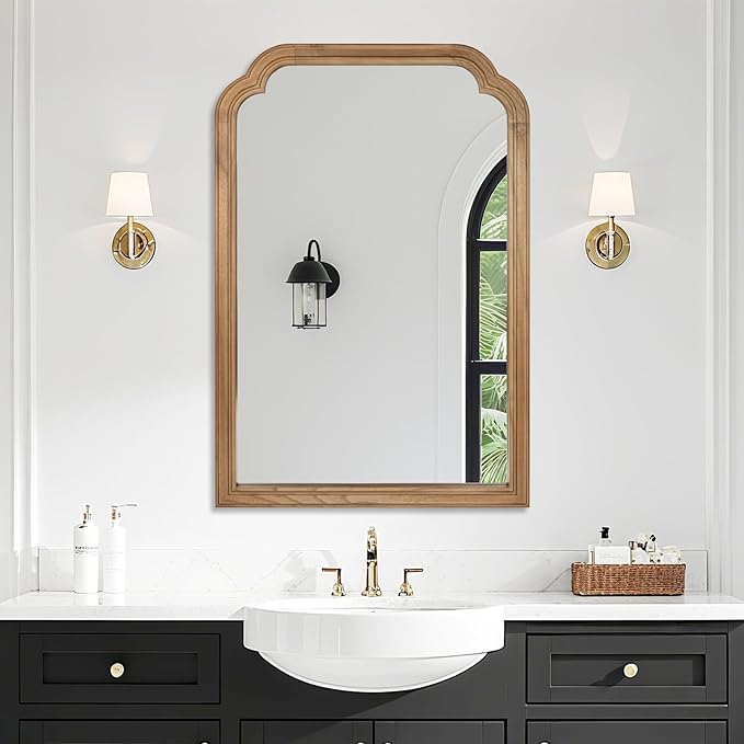 Wood Bathroom Mirror for Wall, 36 x 24 Inch Large Decorative Wall Mirror by BOMINICA