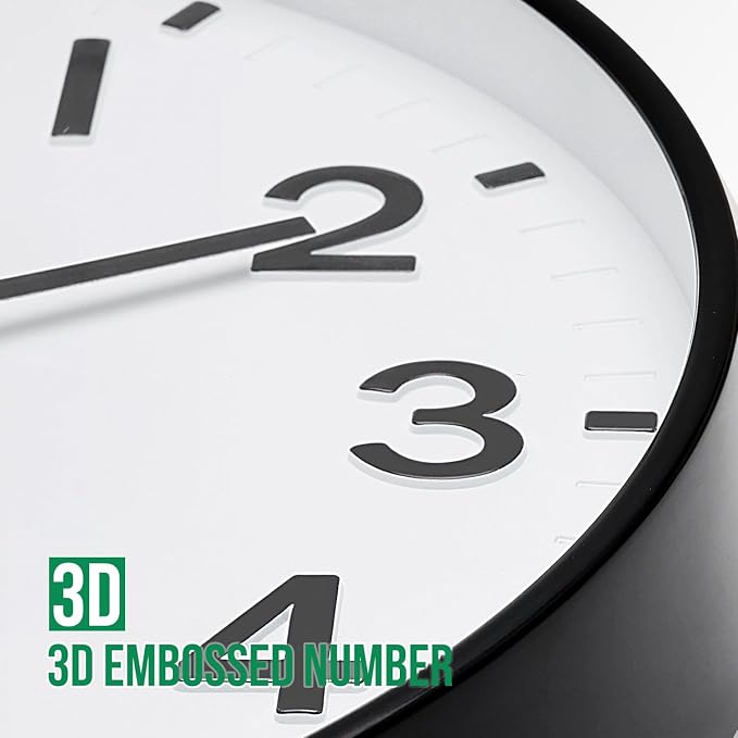 Wall Clock 12Inch White-Black Modern Simple Quartz Decorative Clock Non-Ticking - Image 6