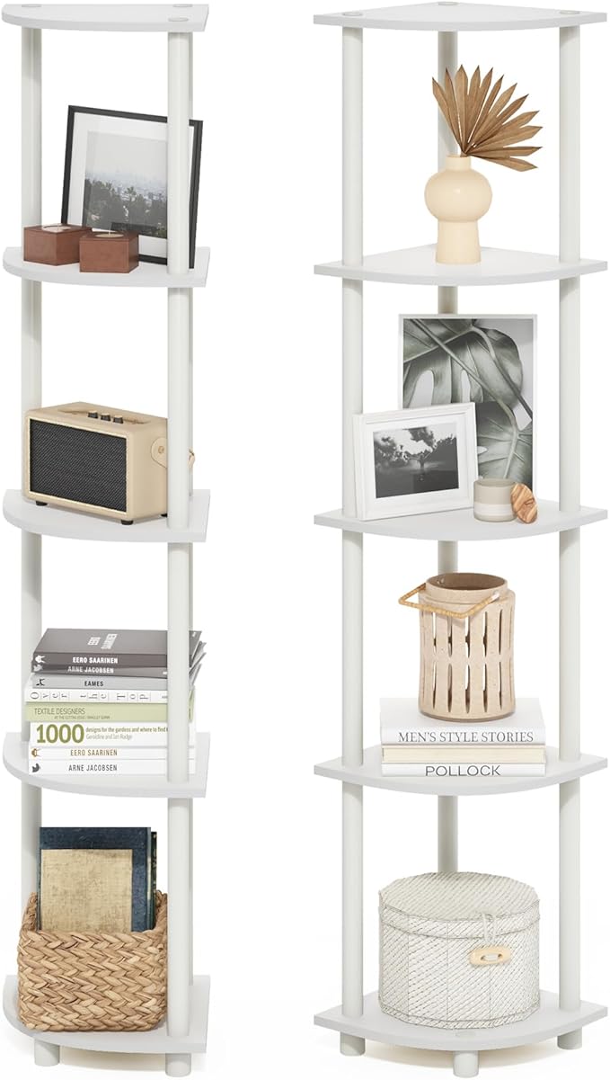 Furinno Turn-N-Tube Corner Shelf Set of 2, 5-Tier Corner Bookshelf, Open - Image 4