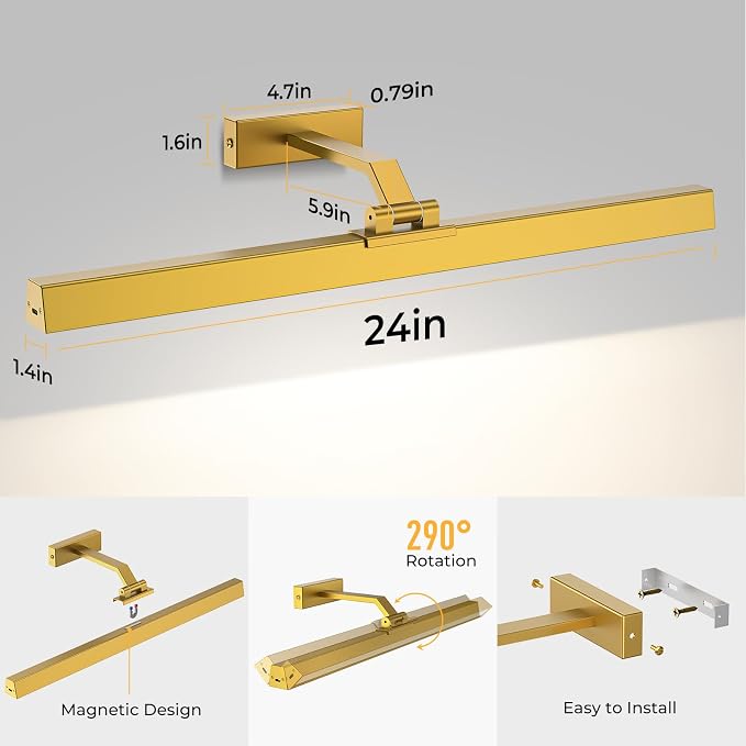 Afyuol Picture Lights for Wall, Battery Operated Picture Light 24in Gallery - Image 7