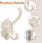 Zonon 4 Pcs White Wall Hooks Set Vintage Coat & Towel Hooks - Image 3