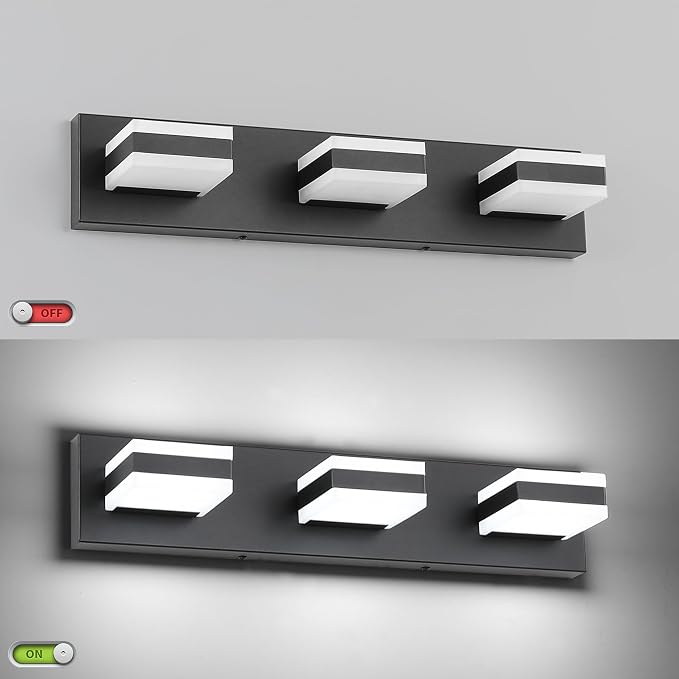 SOLFART LED Dimmable Black Vanity Light Over Mirror, 3 Lights Bathroom Light - Image 5