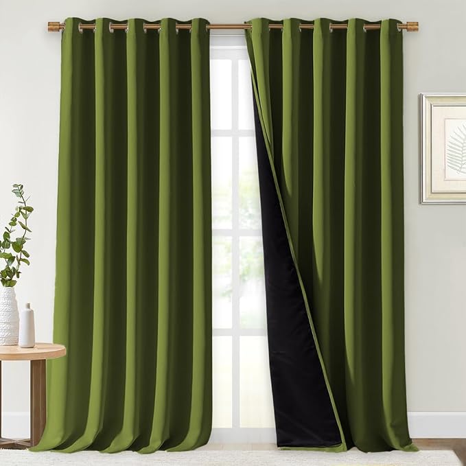 NICETOWN Total Shade Curtains and Draperies, Olive Green, Package of 2 by NICETOWN