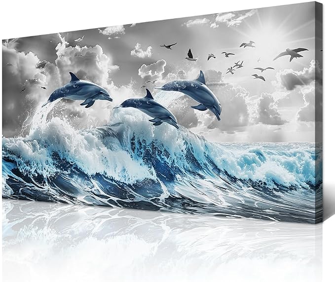 Wapluam Large Wall Art For Bedroom Blue Waves Of The Sea Wall Pictures Artwork by Wapluam