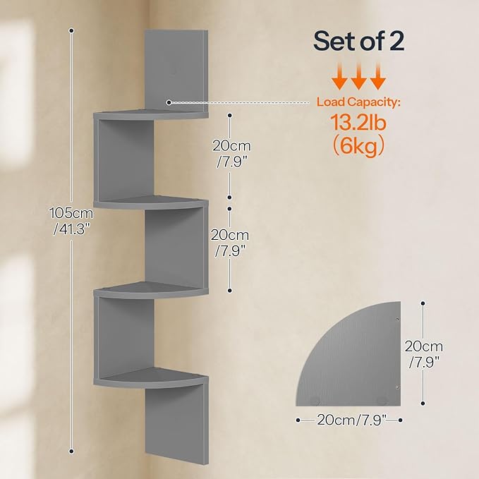 HOOBRO Corner Shelf Wall-Mounted, 4-Tier Bookshelves - Image 2